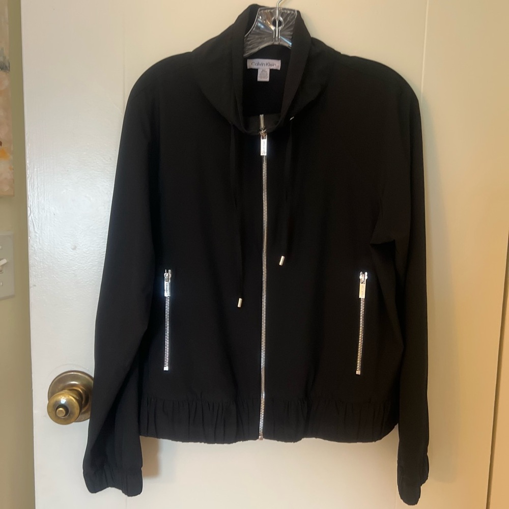 Calvin Klein Black Bomber Jacket with Silver Accents